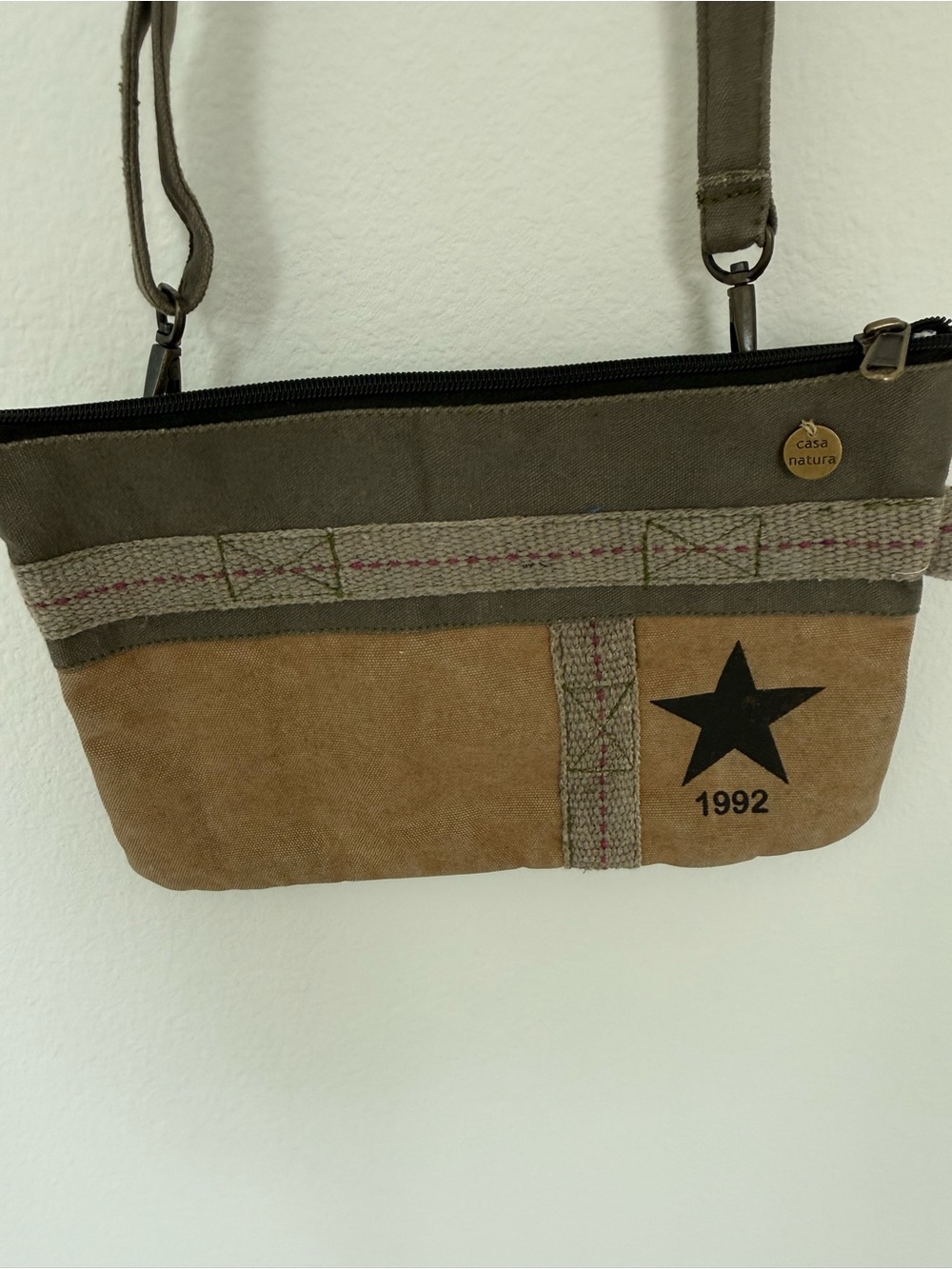 Khaki & Tan Crossbody Bag with Star Accent